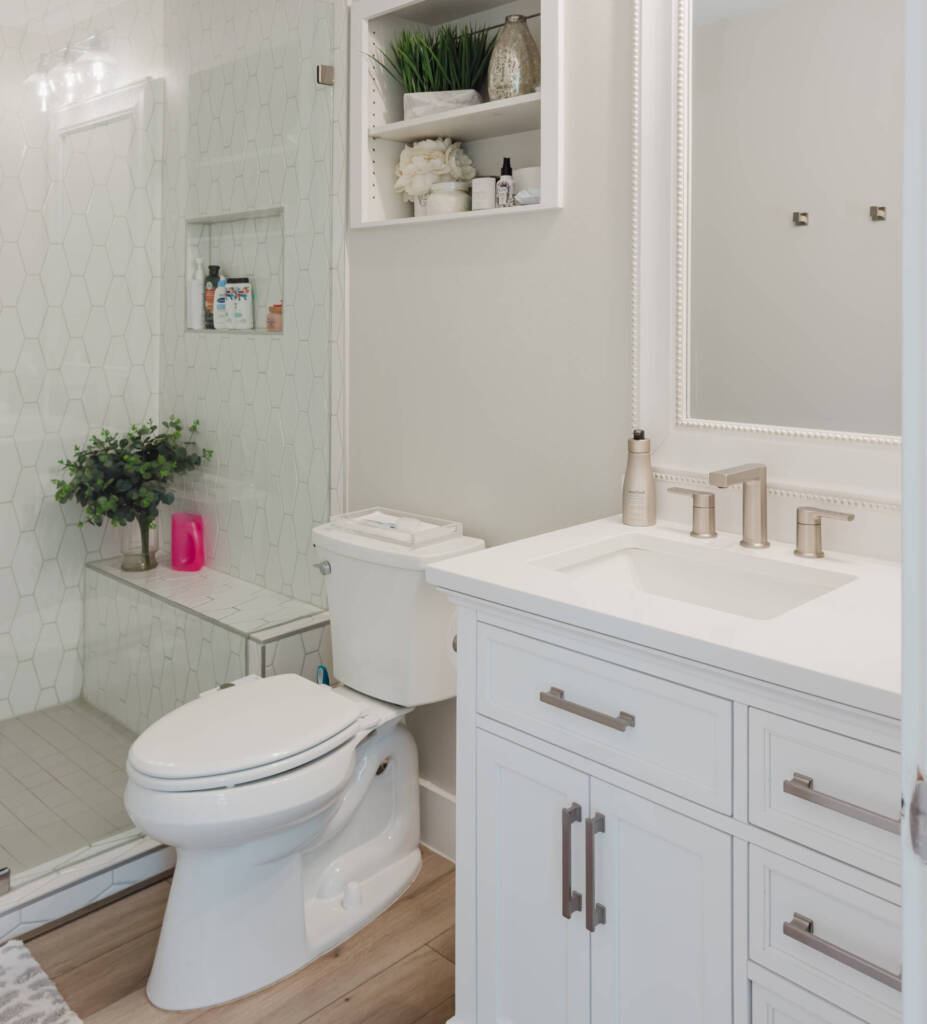 Luxury bathroom remodel in Austin with upgraded cabinets and tiles