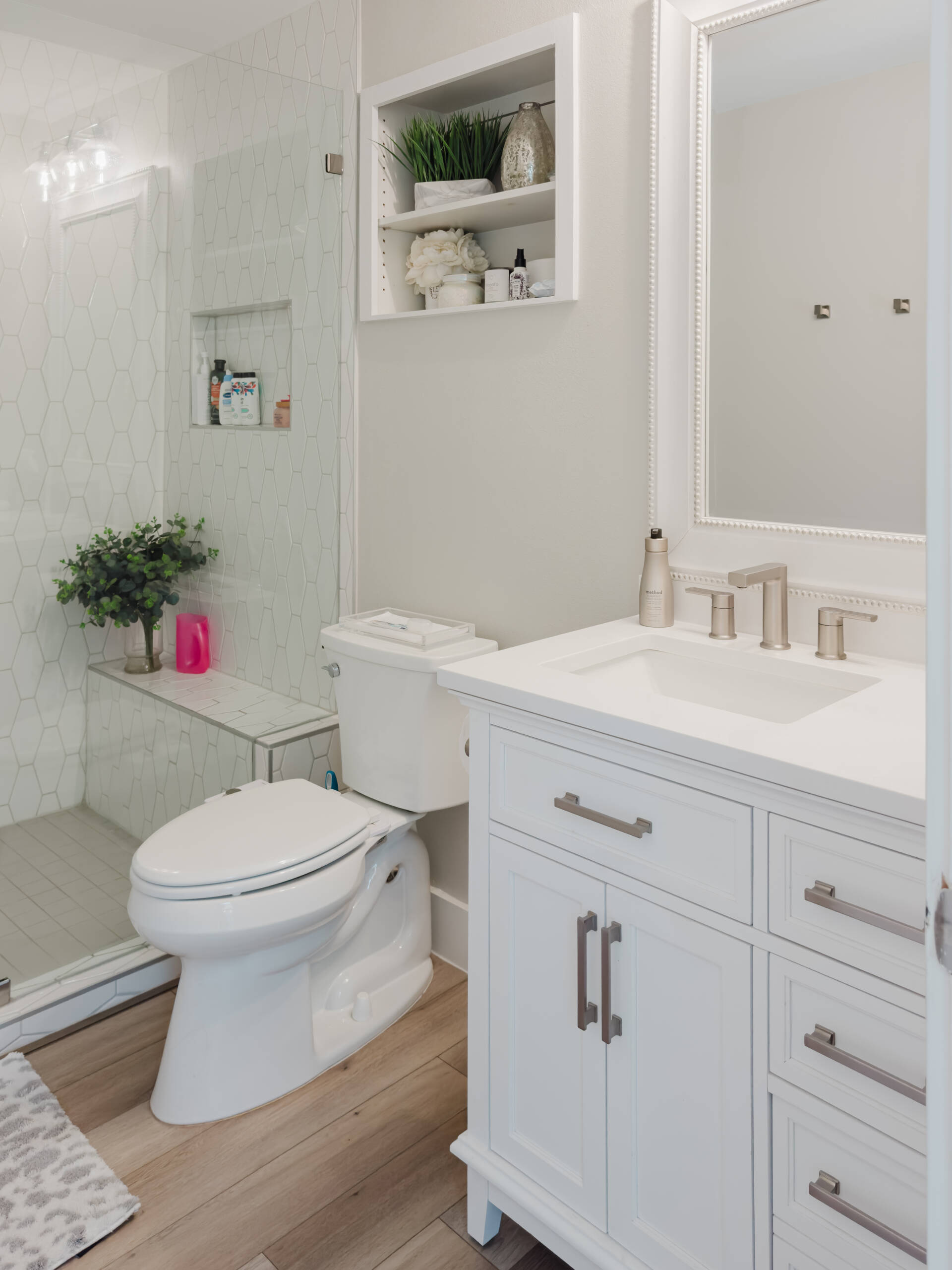 Small bathroom remodel with space-saving design in Austin